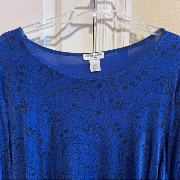 Notations Women’s Plus Size Blue Black Sparkle Top Blouse Crew Neck Sz 3X - Picture 2 of 8